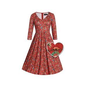 Dolly and Dotty Unique Vintage Red Billie Dinosaur Volcano Flared Midi Dress 10